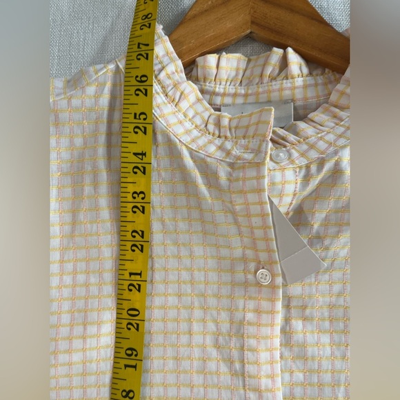 LOFT Tan and Orange Casual Button Up Shirt 100 % Textured. Cotton Plaid XL NWT - Picture 10 of 11